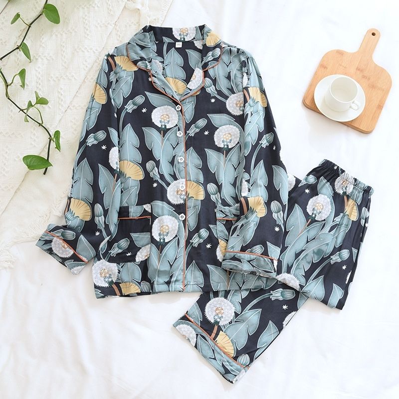 Women's Dandelion Floral Pajama Set - front view