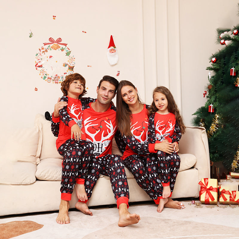 Christmas Deer Print Family Pajamas - front view