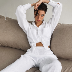 Double-Layer Cotton Shirt Pajama Set - back view