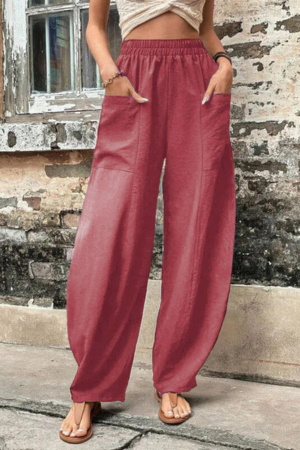 Drawstring Wide-Leg Palazzo Pants - fabric detail