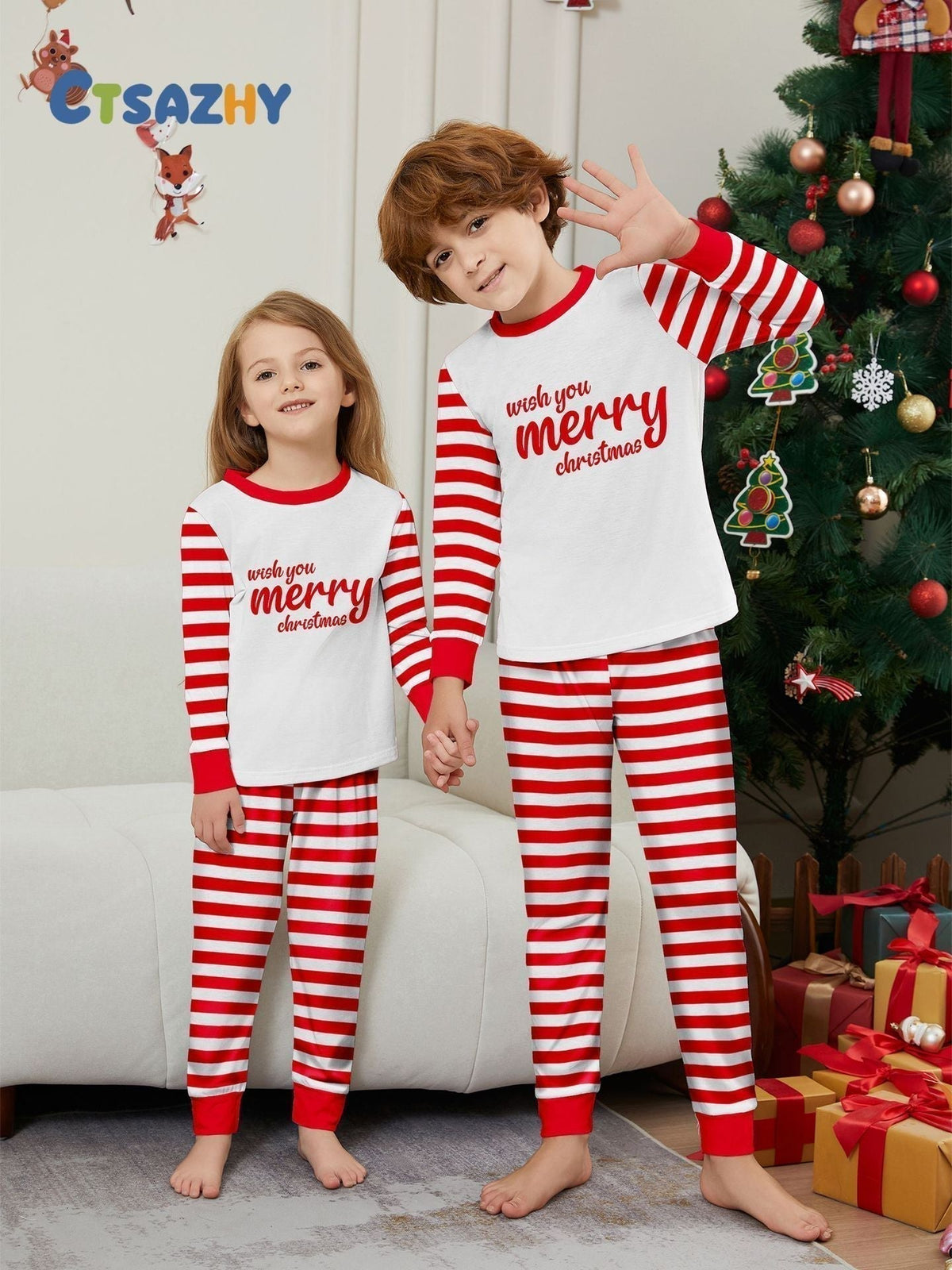 Red and White Striped Family Christmas Pajamas - fabric detail
