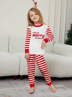 Red and White Striped Family Christmas Pajamas - model wearing