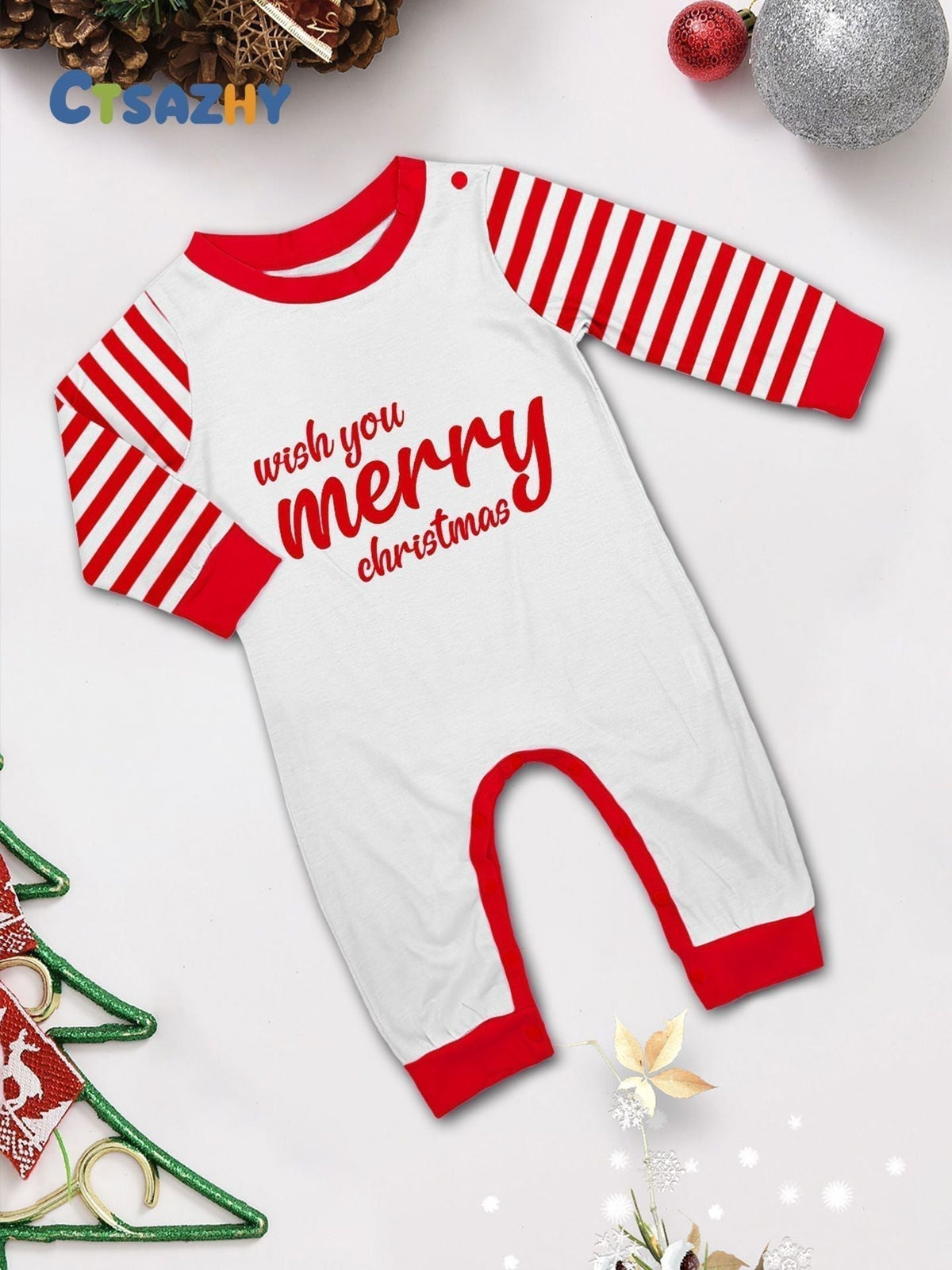 Red and White Striped Family Christmas Pajamas - side view