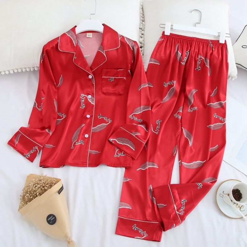 Women's Feather Silk Pajama Set - front view
