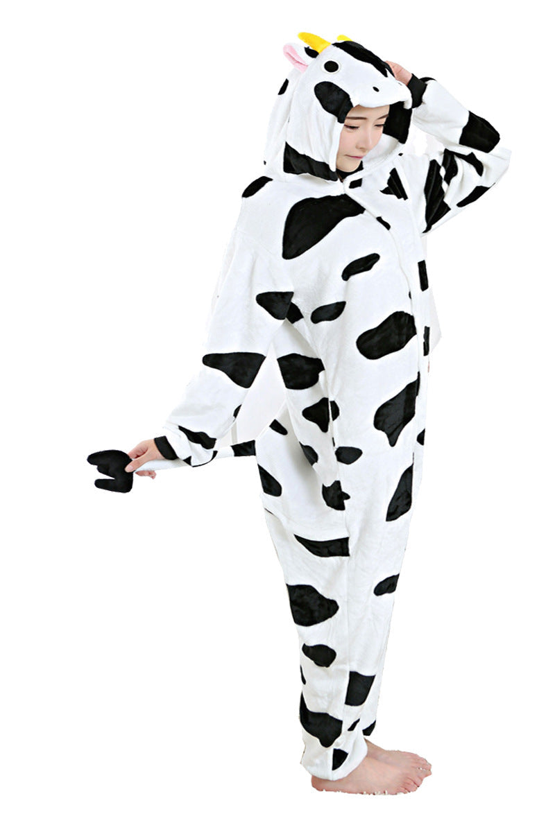 Flannel Cow One-Piece Winter Pajama Set - fabric detail