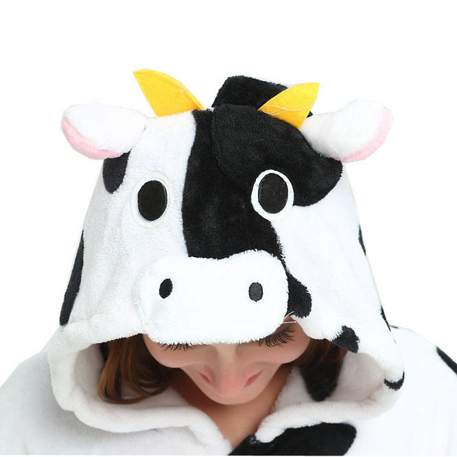 Flannel Cow One-Piece Winter Pajama Set - model wearing