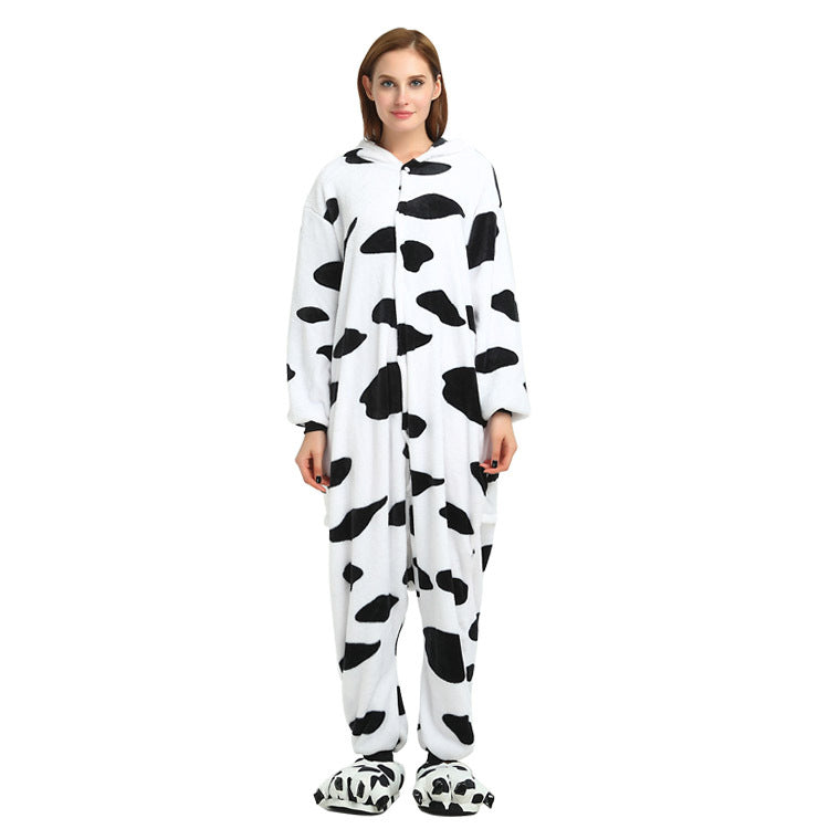 Flannel Cow One-Piece Winter Pajama Set - side view