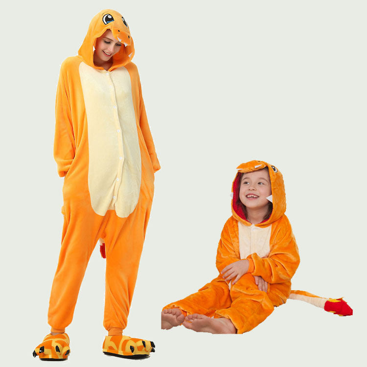 Orange Flannel One-Piece Pajama Set - front view