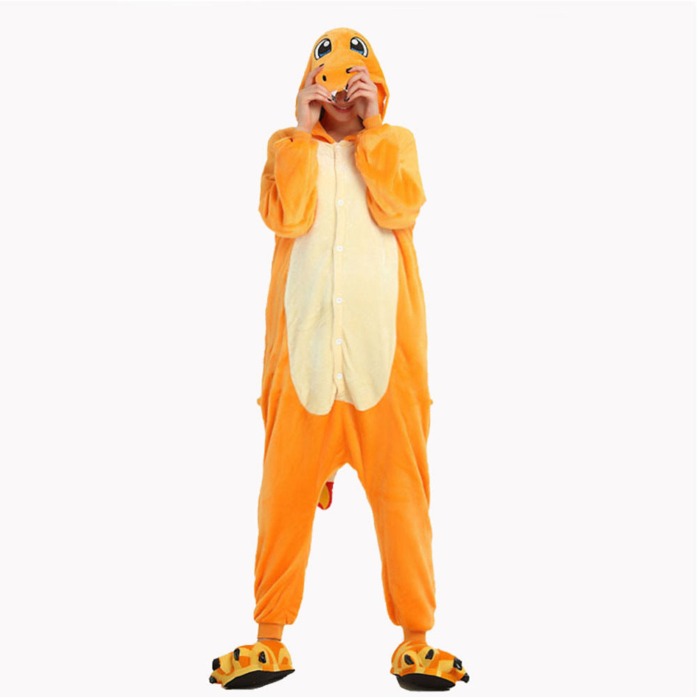 Orange Flannel One-Piece Pajama Set - model wearing