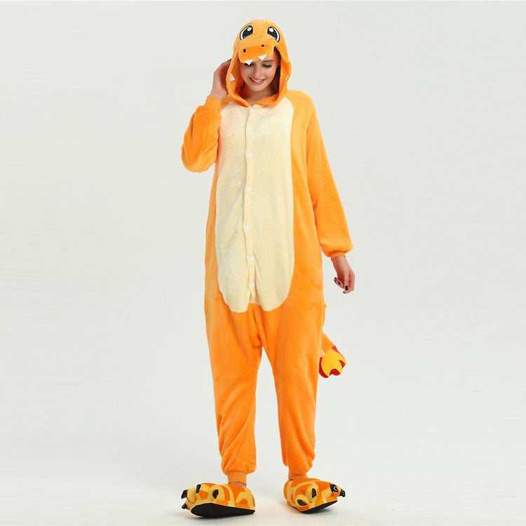 Orange Flannel One-Piece Pajama Set - side view