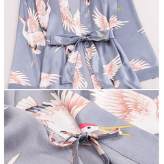 Women's Fog Grey Flamingo 3-Piece Silk Pajama Set - back view