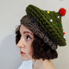 Hand-Crochet Christmas Tree Hat - model wearing