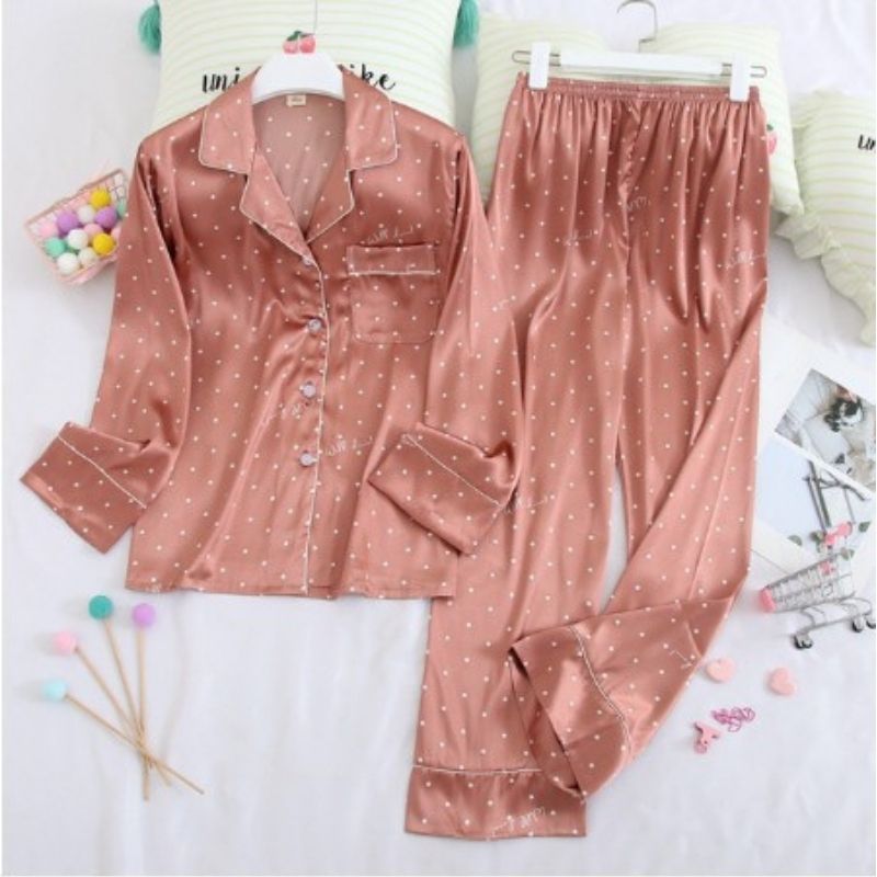Women's Foundation Dots Silk Pajama Set - front view