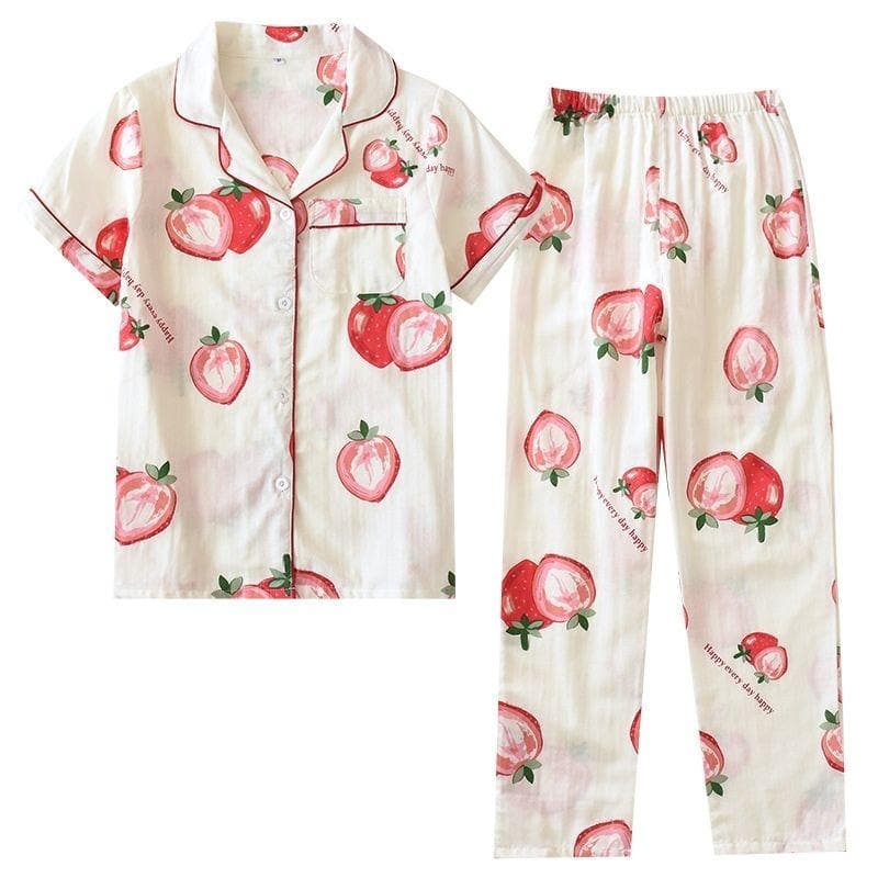 Women's Fruit Print Pajama Set - model wearing