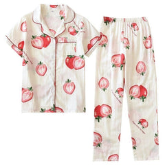 Women's Fruit Print Pajama Set - model wearing