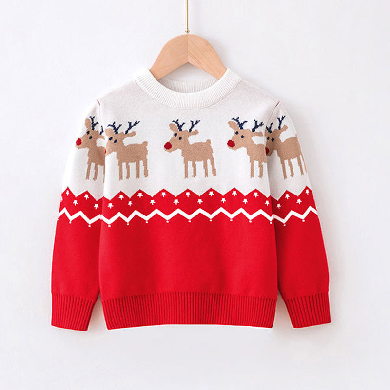 Girls' Reindeer Snowflake Christmas Ugly Sweater - front view