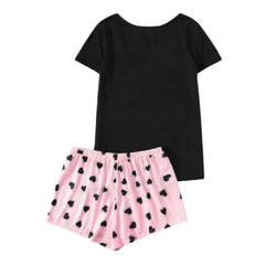 Women's Graphic Tee & Heart Print Shorts Set - model wearing