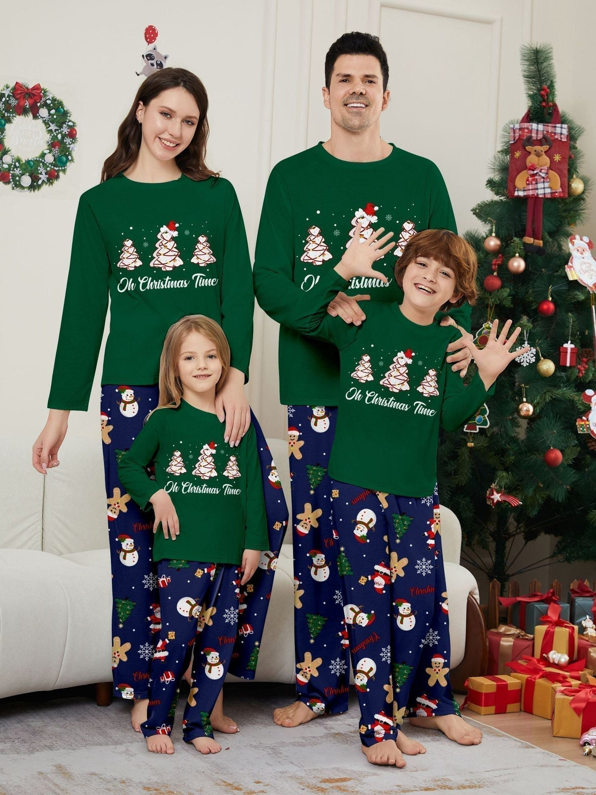 Family Green Christmas Tree Matching Pajama Set - front view