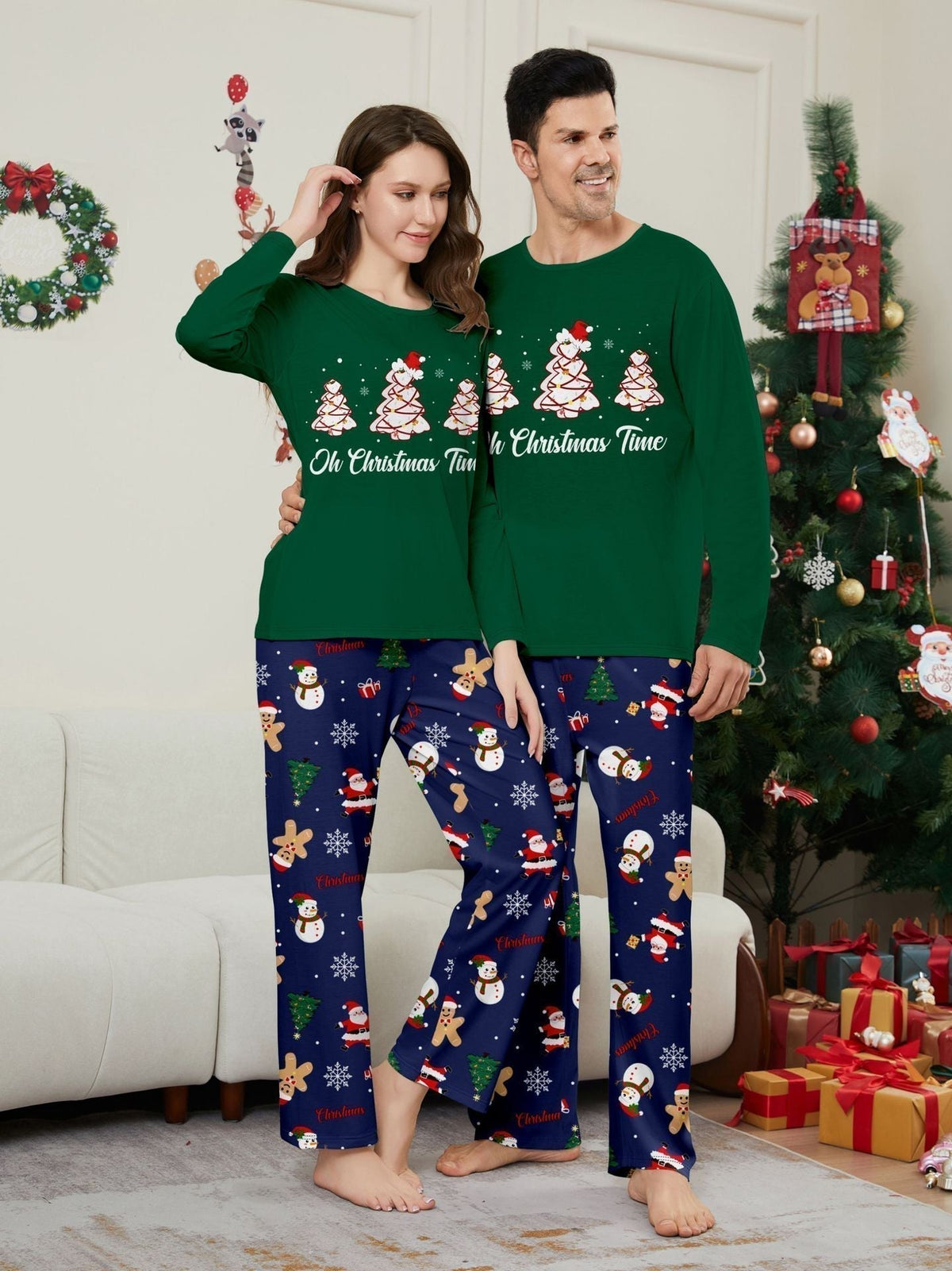 Family Green Christmas Tree Matching Pajama Set - back view