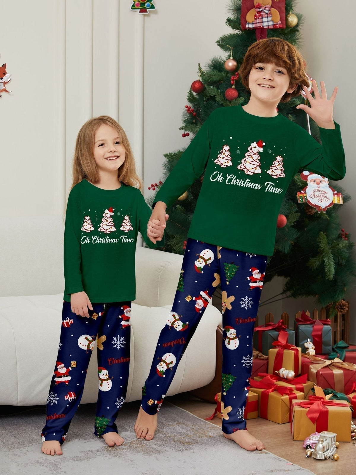 Family Green Christmas Tree Matching Pajama Set - fabric detail
