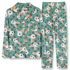 Women's Green Rabbit Print Pajama Set - front view