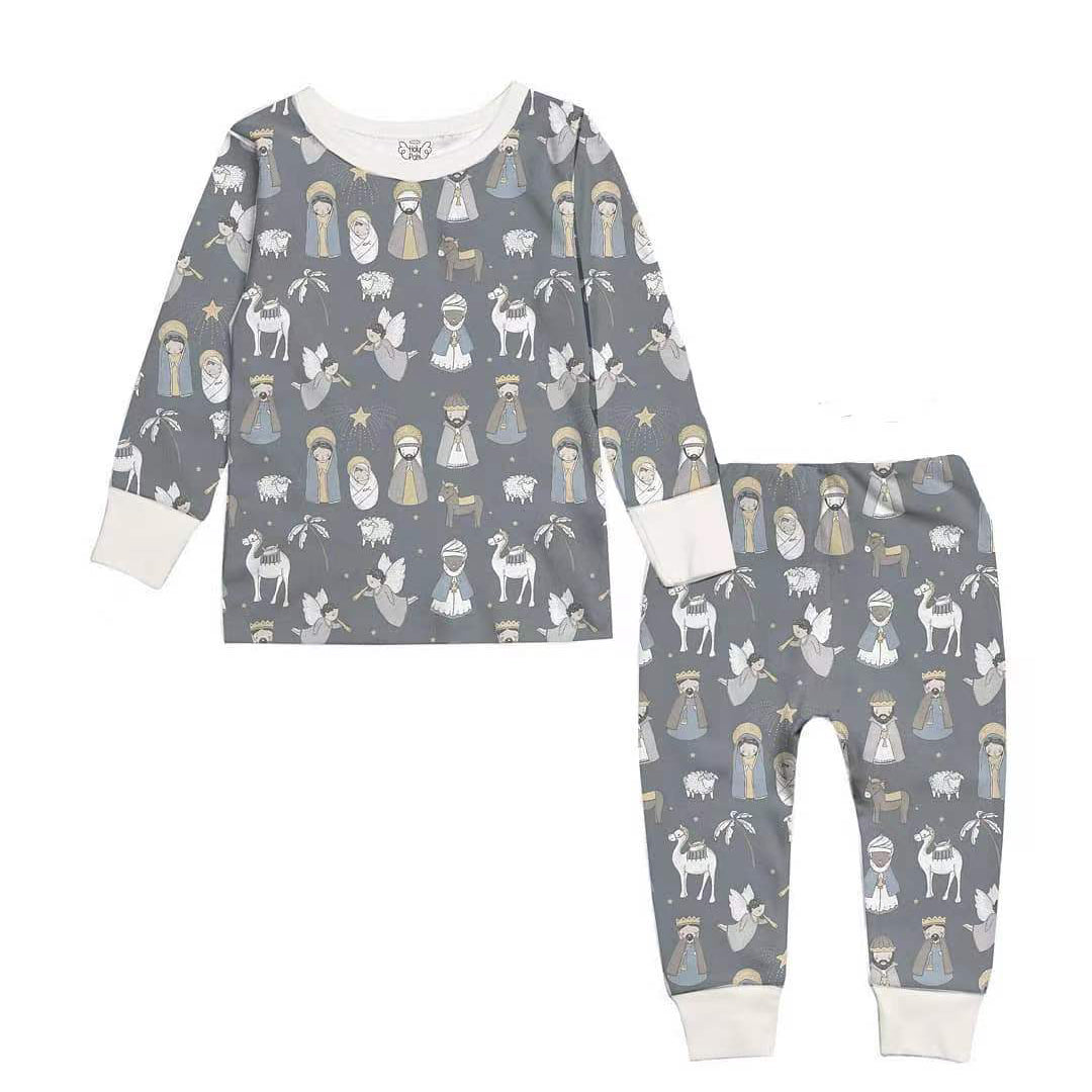 Grey and White Family Christmas Matching Pajamas - flat lay