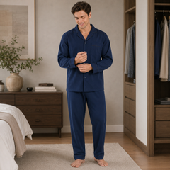 Men's Blue-Green Plaid Broadcloth Pajama Set - fabric detail