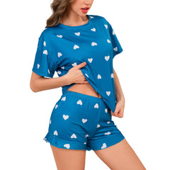Women's Heart Print Blue Shorts - front view
