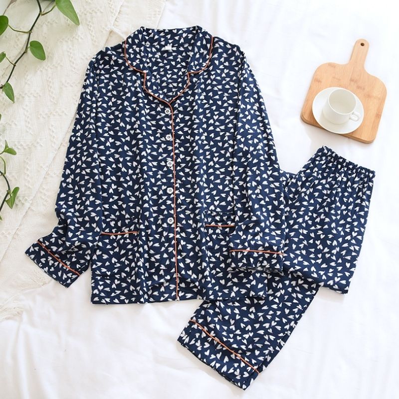 Women's Heart Print Pajama Set - front view