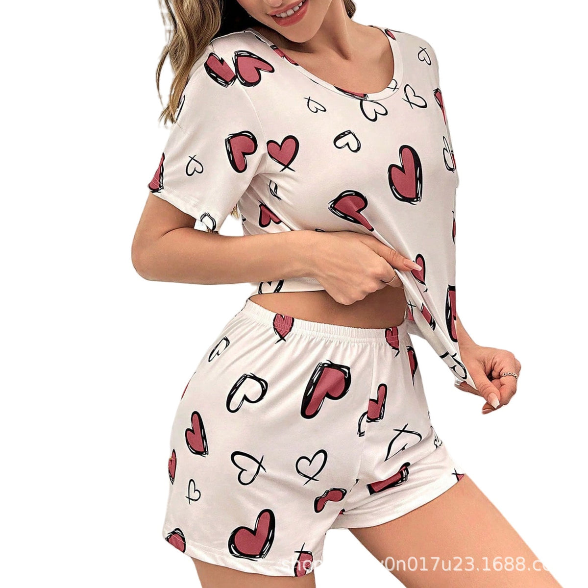 Women's Heart Print Shorts Set - side view