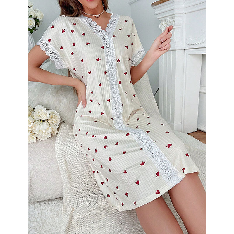 Women's Heart V-Neck Lace Nightgown - front view