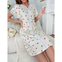 Women's Heart V-Neck Lace Nightgown - front view