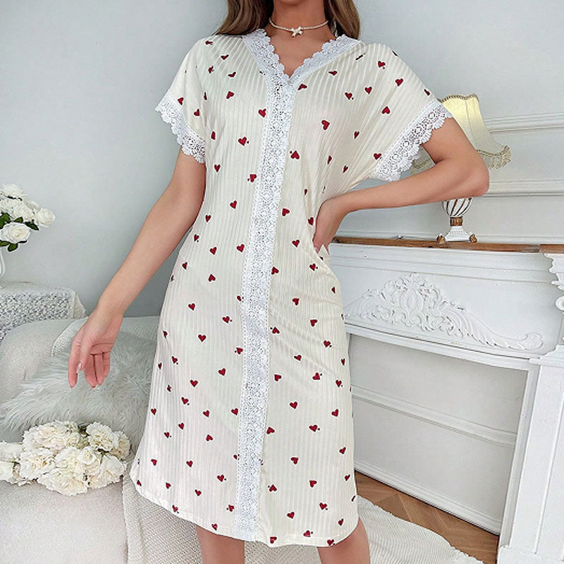 Women's Heart V-Neck Lace Nightgown - back view
