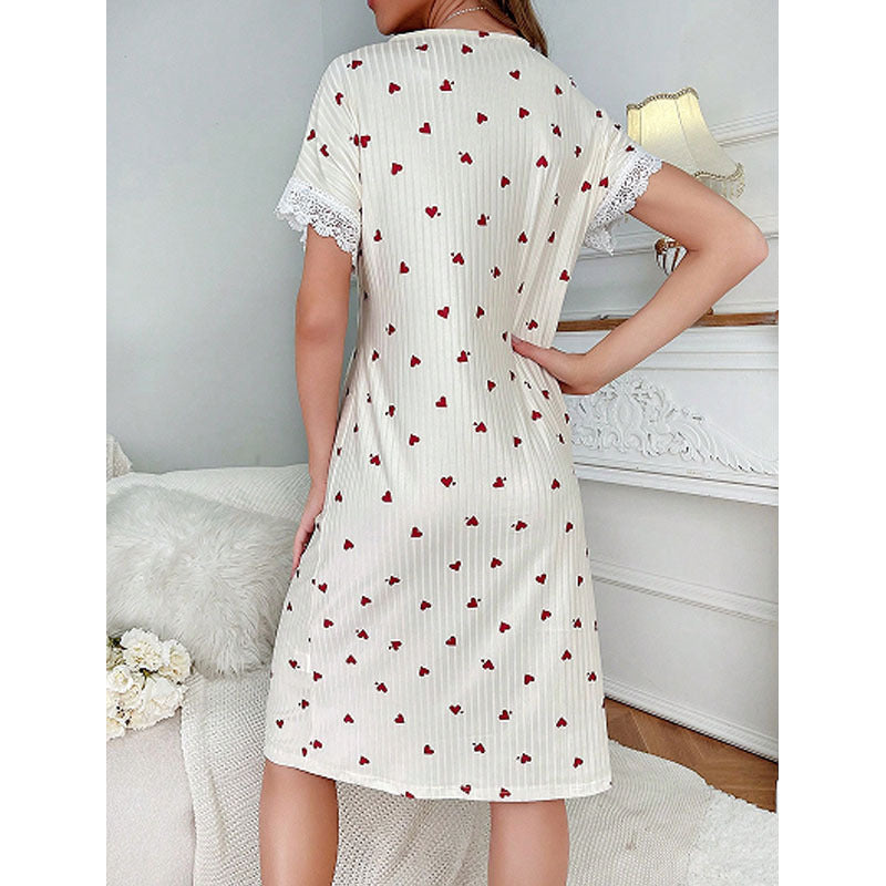 Women's Heart V-Neck Lace Nightgown - fabric detail