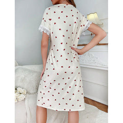 Women's Heart V-Neck Lace Nightgown - fabric detail