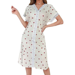 Women's Heart V-Neck Lace Nightgown - model wearing