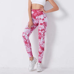 Women's High-Waist Seamless Tie-Dye Leggings - front view