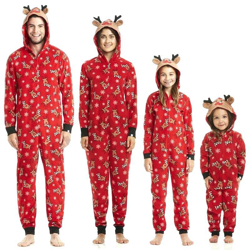 Family Christmas Hoodie Jumpsuit Pajama Set - front view