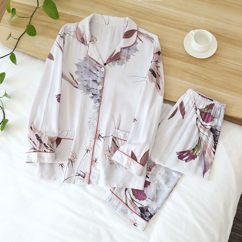 Women's Lilac Flowers Pajama Set - front view