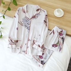 Women's Lilac Flowers Pajama Set - front view
