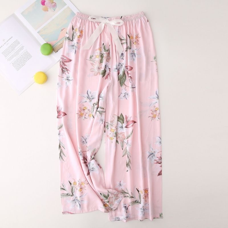 Women's Lilies on Pink Pajama Set - front view