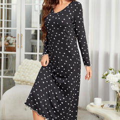 Women's Long-Sleeve Heart Print Loungewear - fabric detail