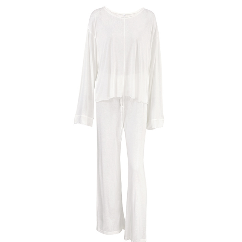 Women's Loose-Fit Pure Cotton Wide-Leg Pajama Set - side view