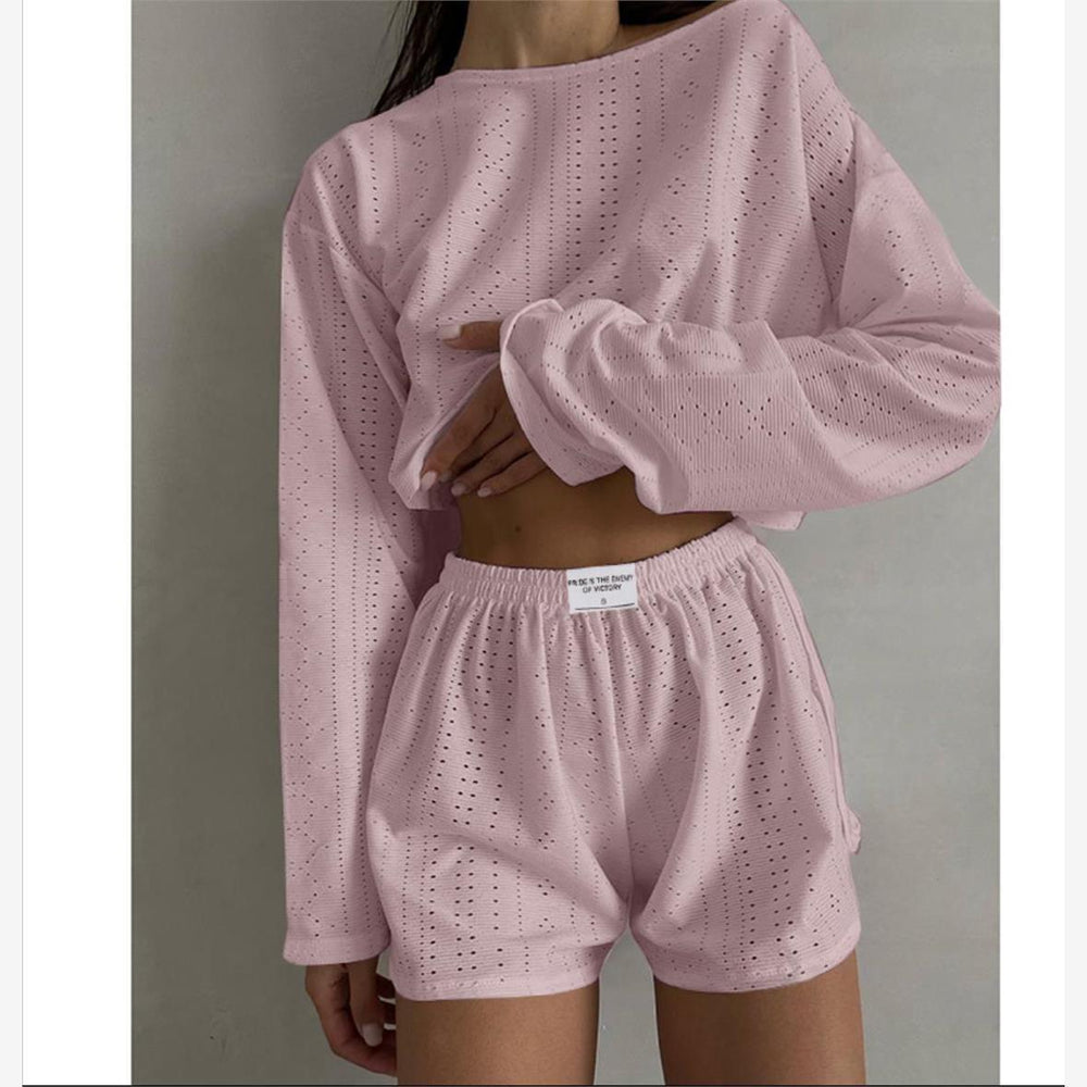 Women's Loose Pullover Top & Shorts Set - front view