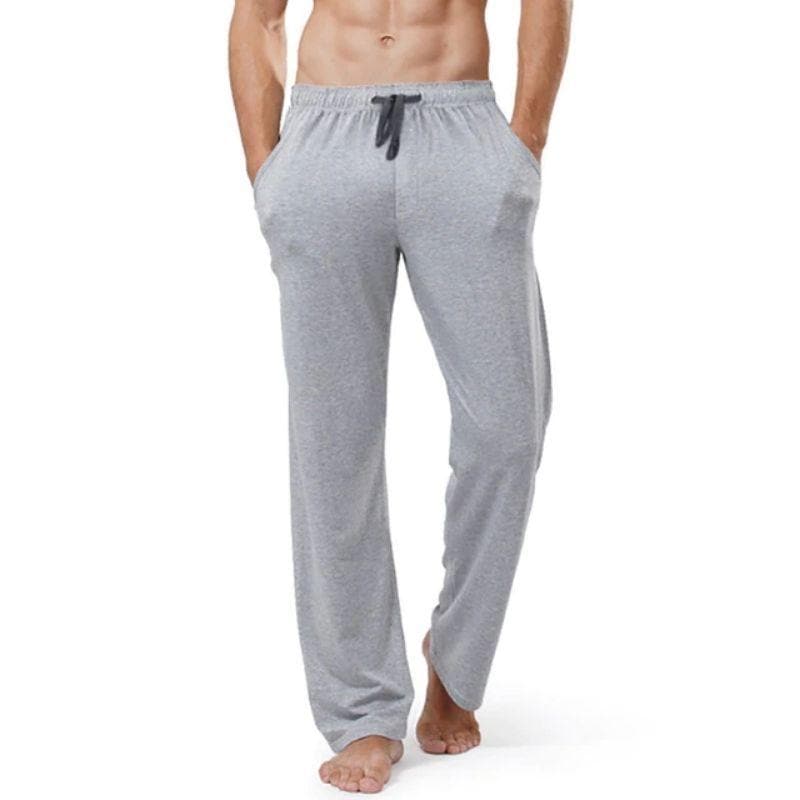 Men's Loose-Fit Cotton Pajama Pants with Pockets - model wearing