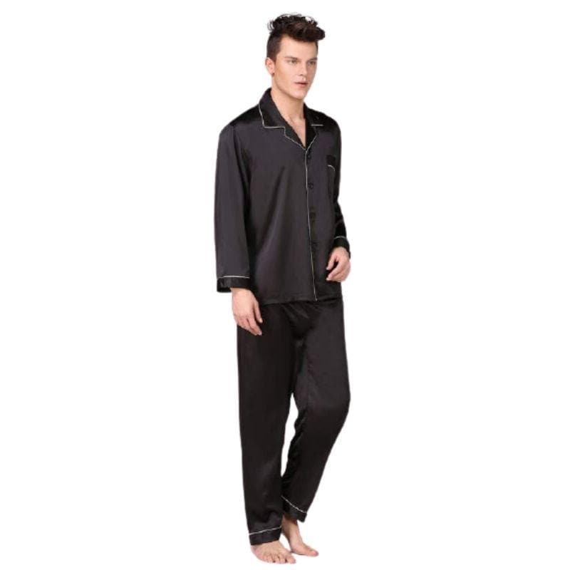 Men's Long-Sleeve Silk Pajama Set - front view
