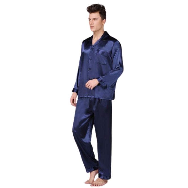 Men's Long-Sleeve Silk Pajama Set - back view