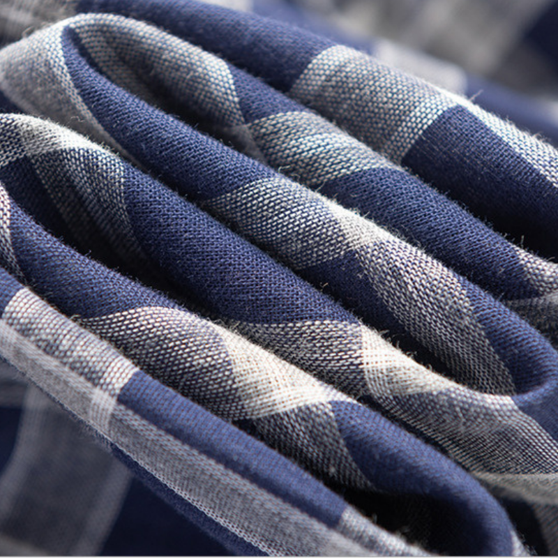 Men's Navy Blue Grid Pajama Set - back view