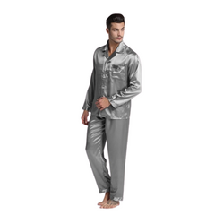 Men's Grey Silk Pajama Set - front view
