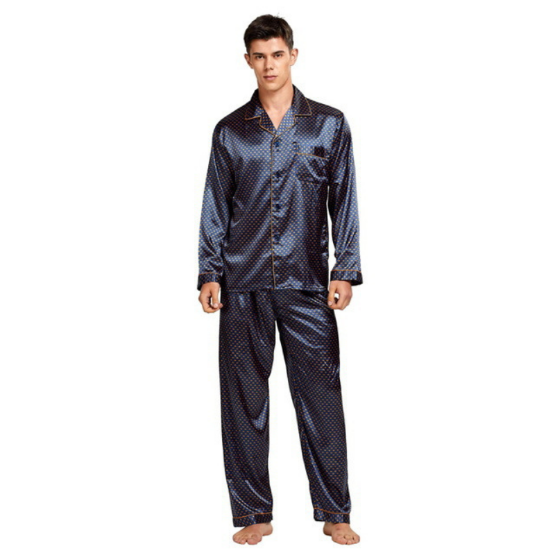 Men's Printed Silk Pajama Set - front view